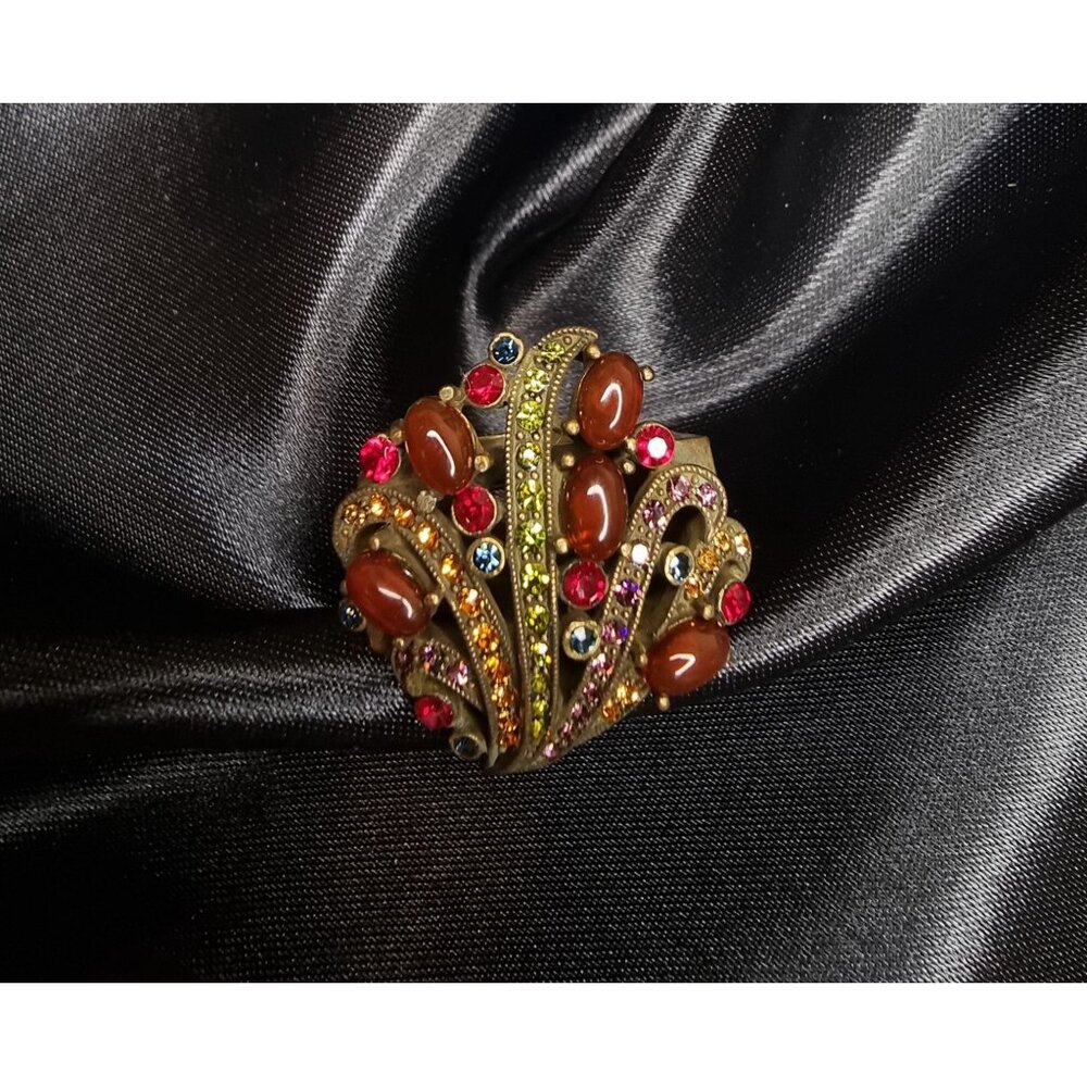 Heidi Daus Multicolor Crystal Statement Ring With Red Cabochons & Antique Gold F